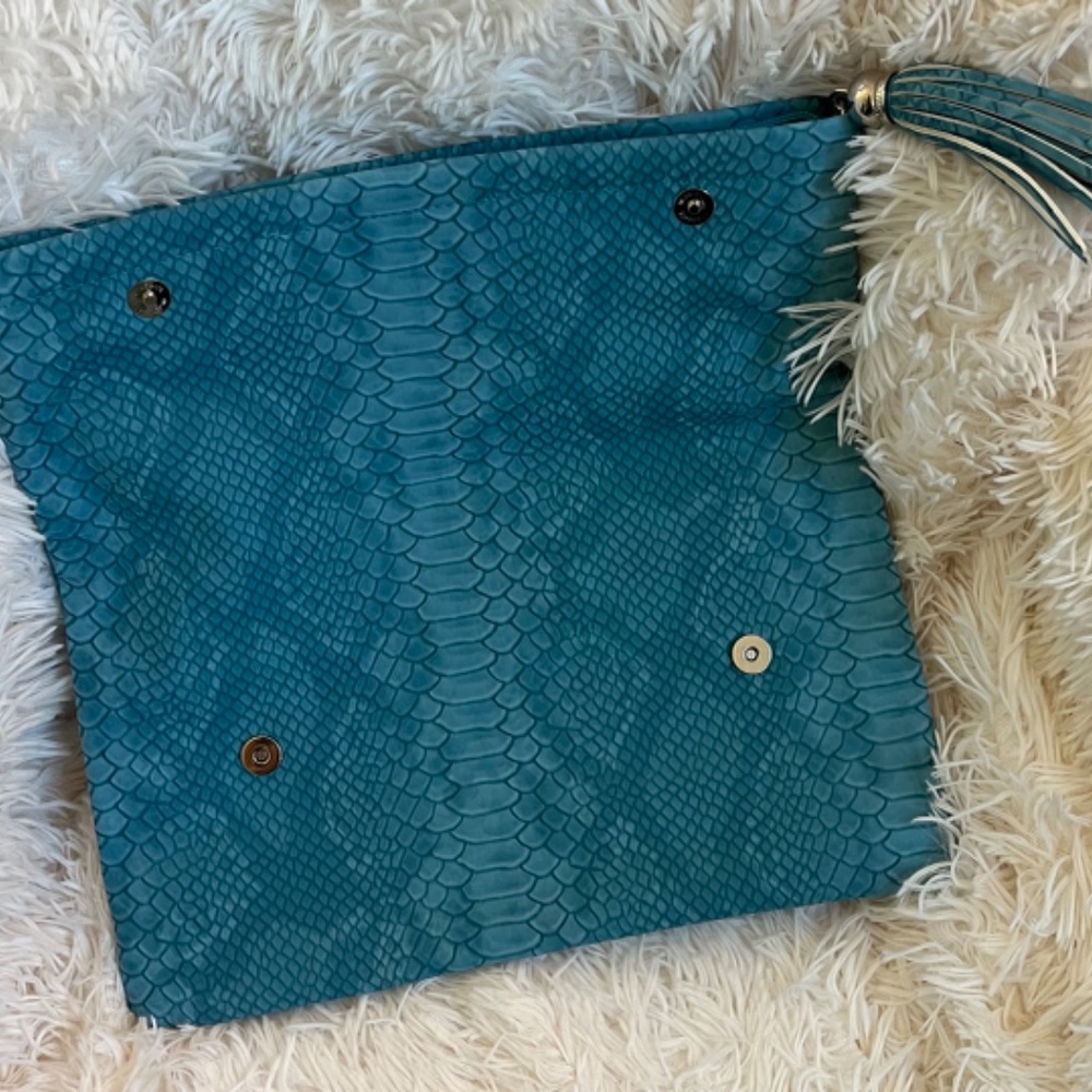 Aqua Vegan Suede Python Print Clutch By Bloomingd… - image 3